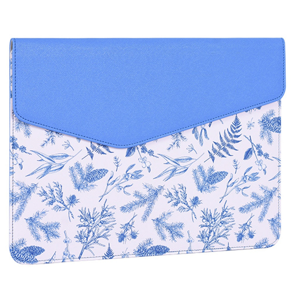 E55-13 for 13-inch Ultra Slim Laptop Sleeve Blue Leaves Pattern Magnetic Flap Envelope Notebook Carrying Case