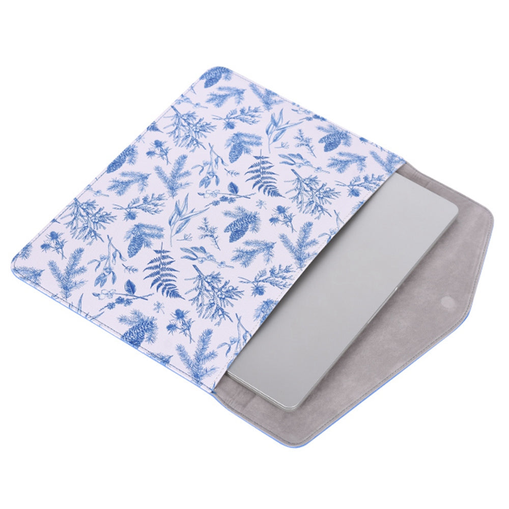 E55-13 for 13-inch Ultra Slim Laptop Sleeve Blue Leaves Pattern Magnetic Flap Envelope Notebook Carrying Case