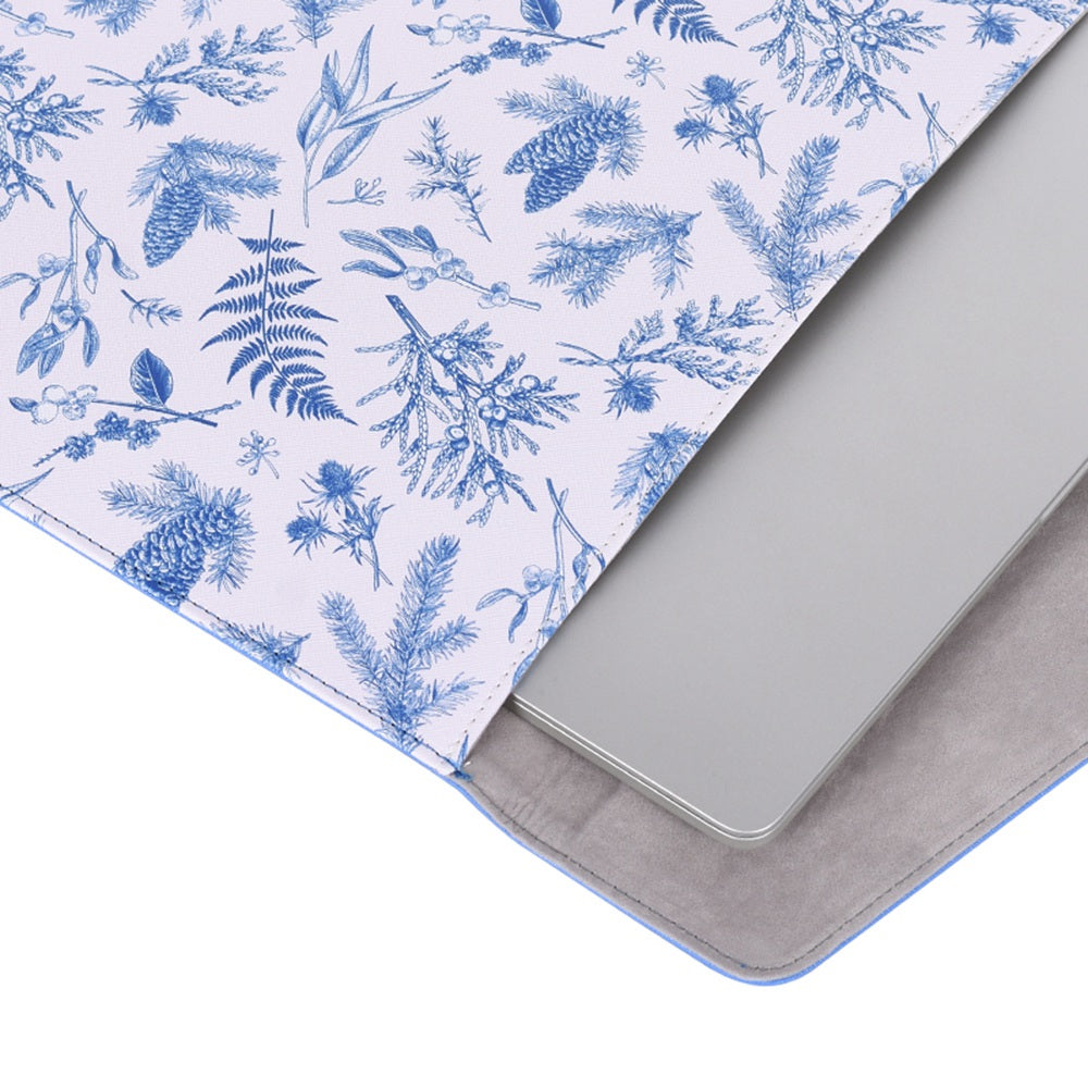 E55-13 for 13-inch Ultra Slim Laptop Sleeve Blue Leaves Pattern Magnetic Flap Envelope Notebook Carrying Case