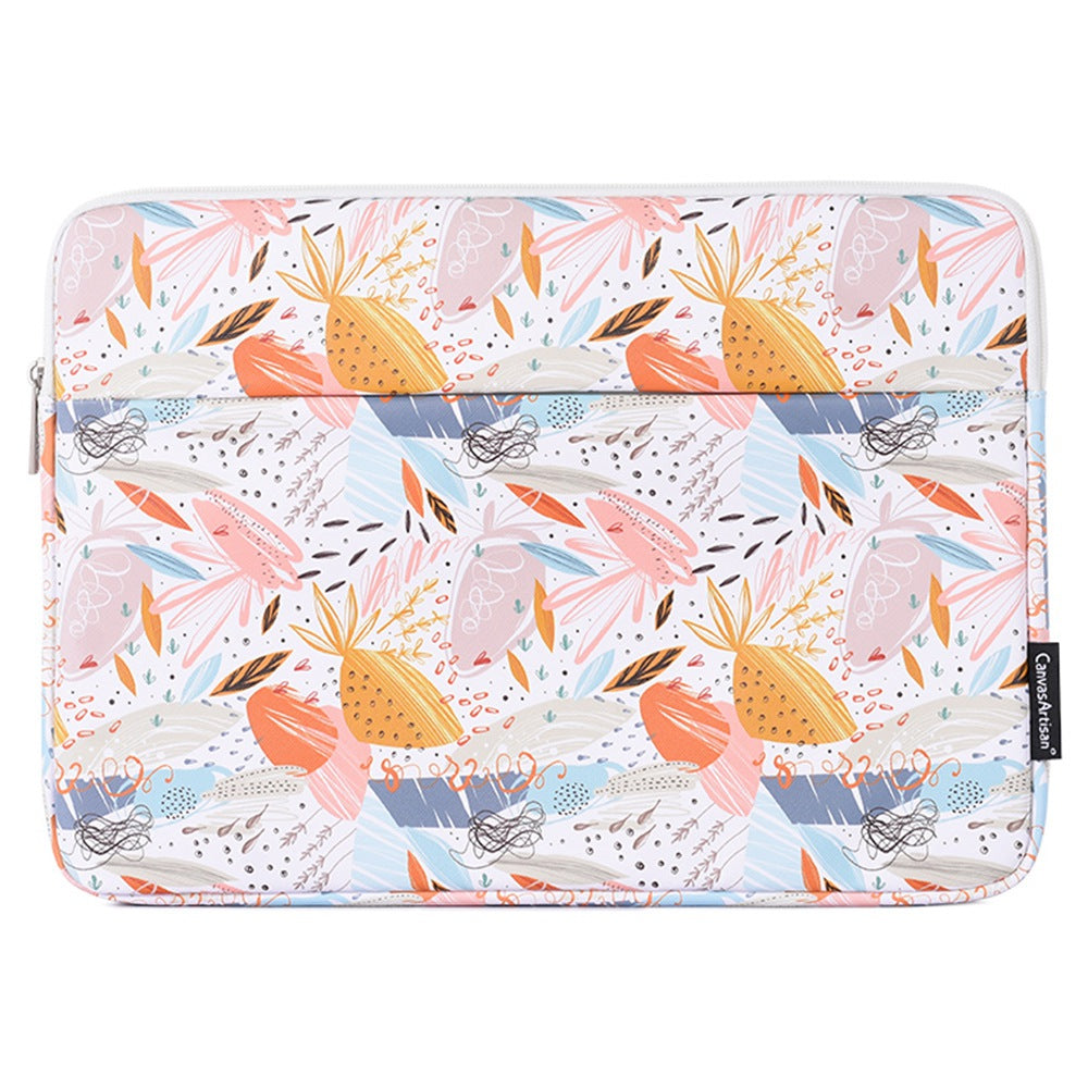 for 14-inch Notebook Stylish Patterned Laptop Protective Sleeve Waterproof PU + Soft Lining Pouch Bag with Horizontal-Opening Outer Slot