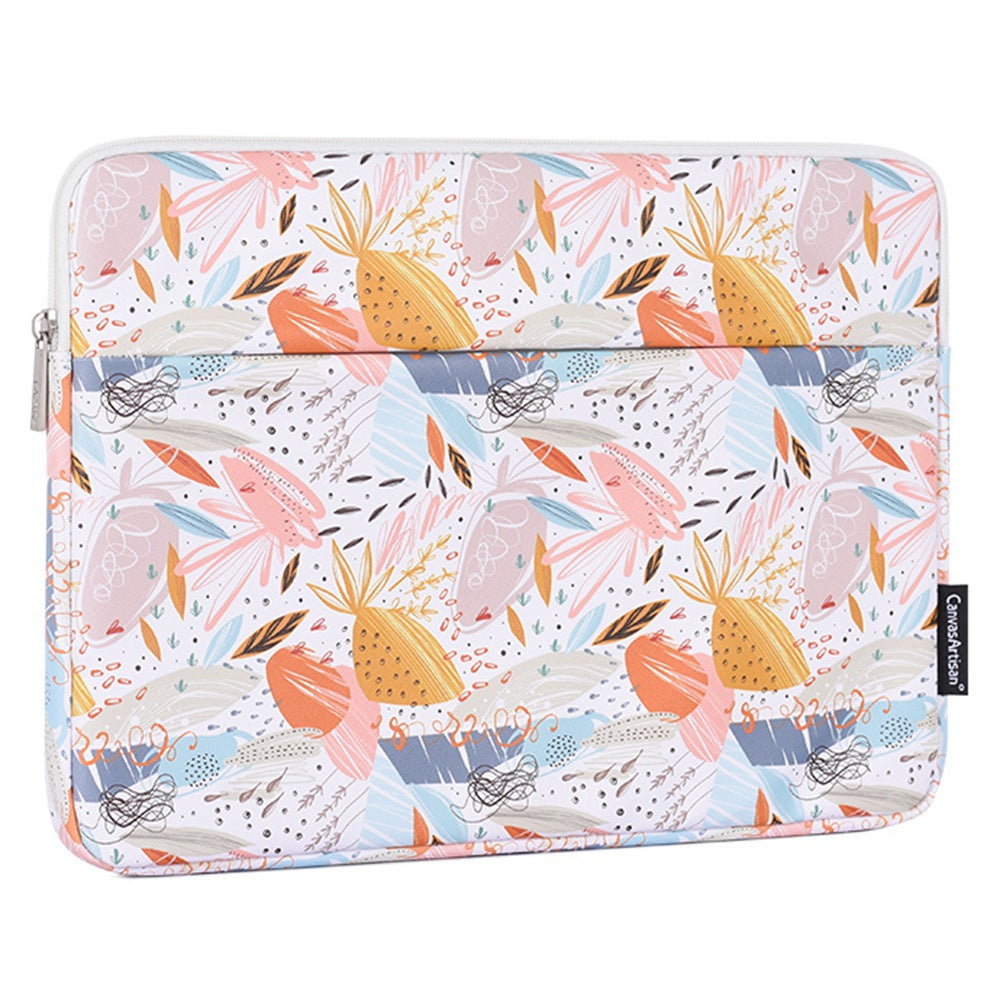 for 14-inch Notebook Stylish Patterned Laptop Protective Sleeve Waterproof PU + Soft Lining Pouch Bag with Horizontal-Opening Outer Slot