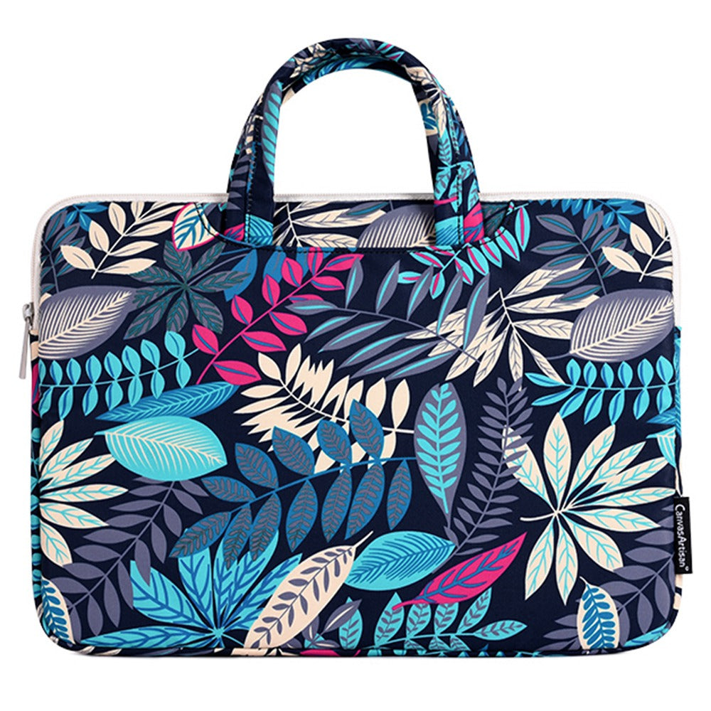 Canvasartisan H30-B01 Colorful Big Leaf Pattern 15-inch Zipper Laptop Bag Computer Notebook Carrying Pouch Handbag - Blue