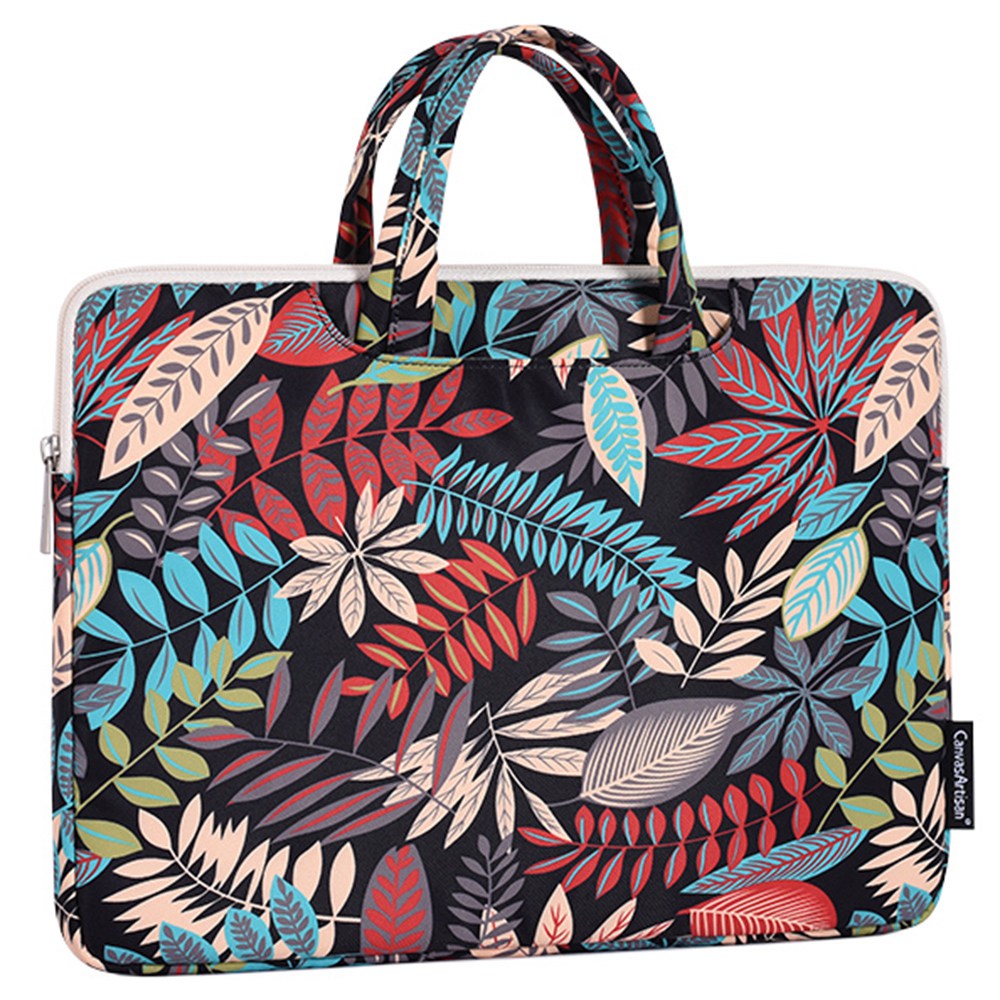Canvasartisan H30-B01 Colorful Big Leaf Pattern 15-inch Zipper Laptop Bag Computer Notebook Carrying Pouch Handbag - Blue