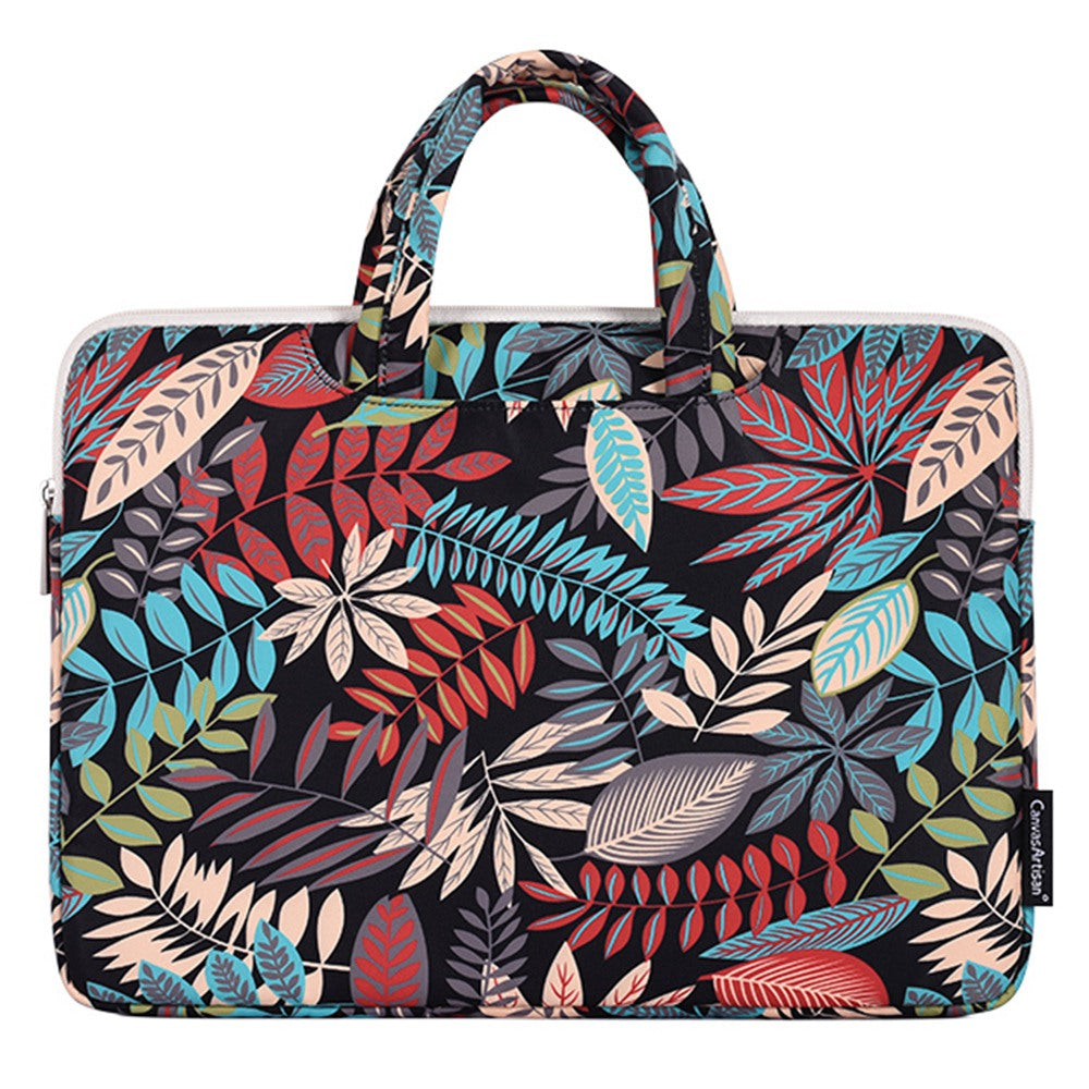 Canvasartisan H30-B01 Colorful Big Leaf Pattern 15-inch Zipper Laptop Bag Computer Notebook Carrying Pouch Handbag - Black