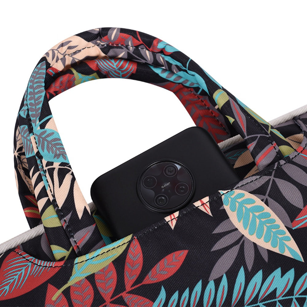 Canvasartisan H30-B01 Colorful Big Leaf Pattern 15-inch Zipper Laptop Bag Computer Notebook Carrying Pouch Handbag - Black