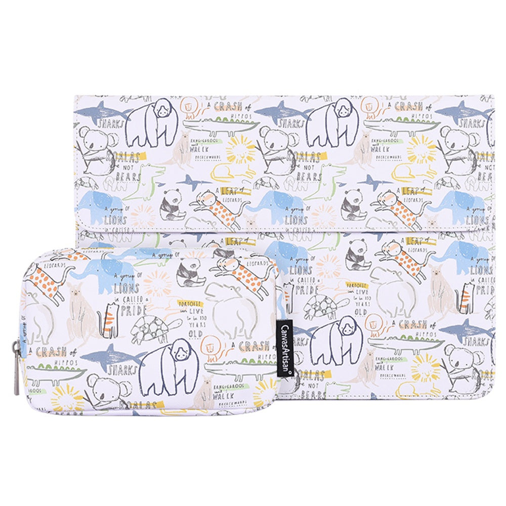 E50-T0111 13-inch Animals Pattern Laptop Storage Sleeve Magnetic Snap Closure Envelope Protective Pouch + Extra Accessory Organizer