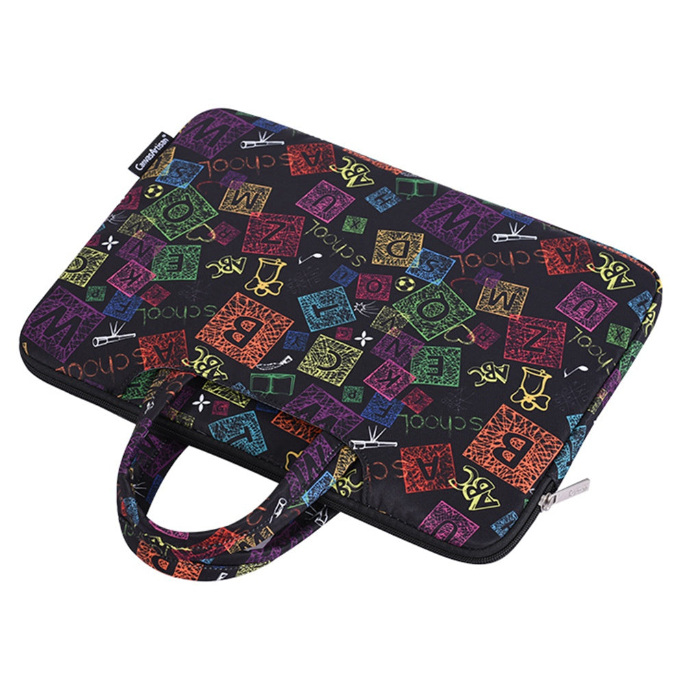 H17-B01 for 12-inch Notebook Colorful Characters Patterned Handheld Polyester Laptop Protective Sleeve Bag Briefcase Handle Bag