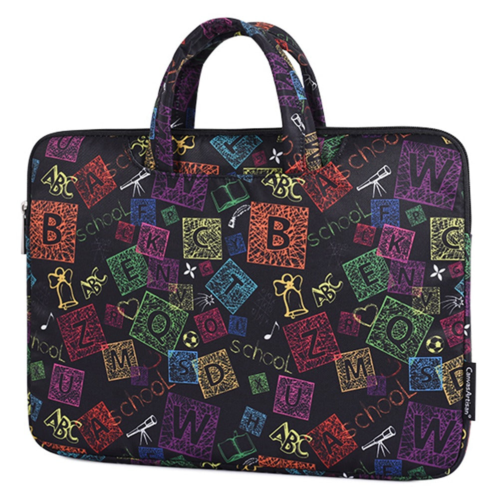 for 13-inch Notebook Colorful Characters Patterned Polyester Carrying Briefcase Shock-Proof Handheld Laptop Handle Bag Protective Sleeve Bag
