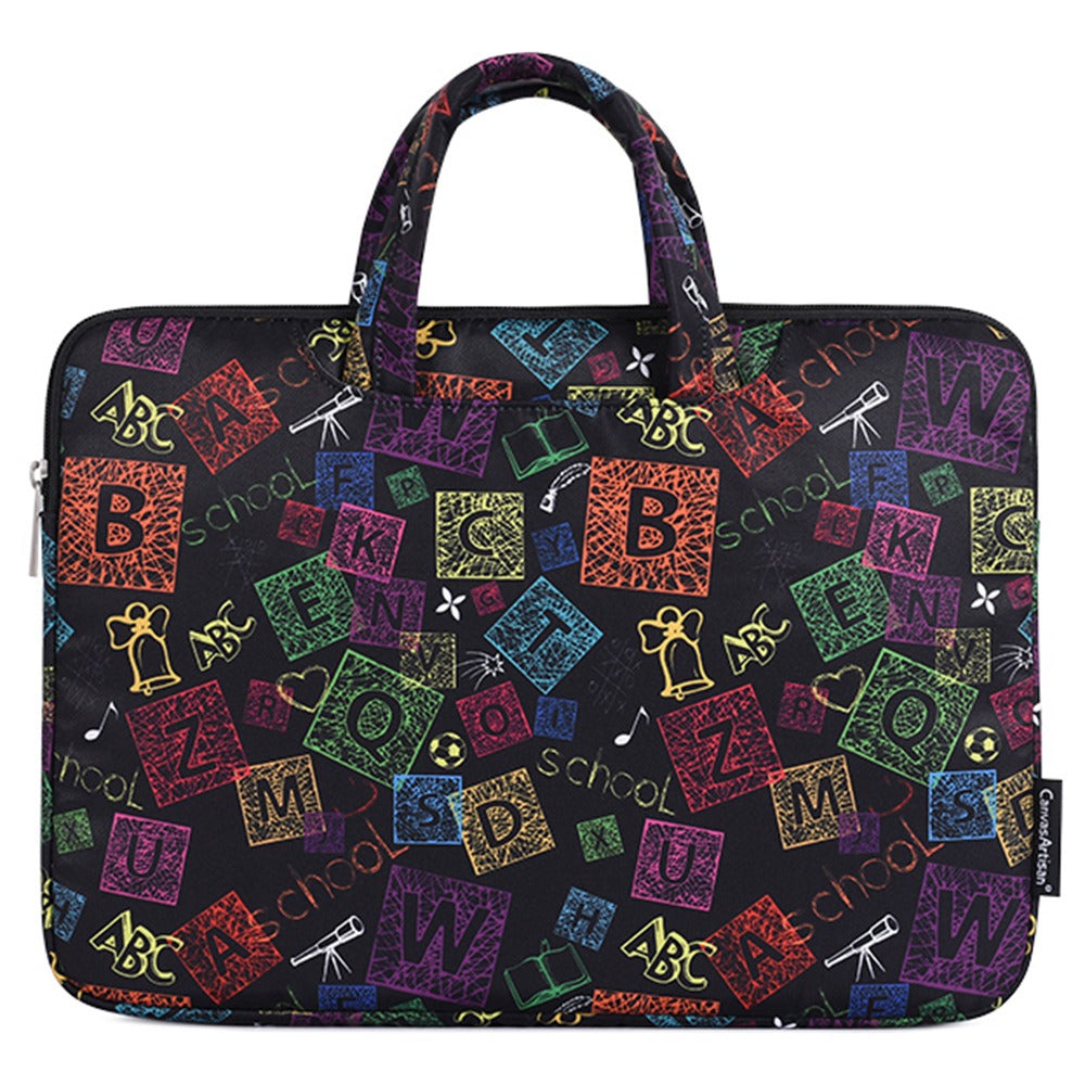 for 15-inch Notebook Colorful Characters Patterned Polyester Handbag Cover Carrying Messenger Briefcase Handheld Laptop Handle Protective Sleeve Bag