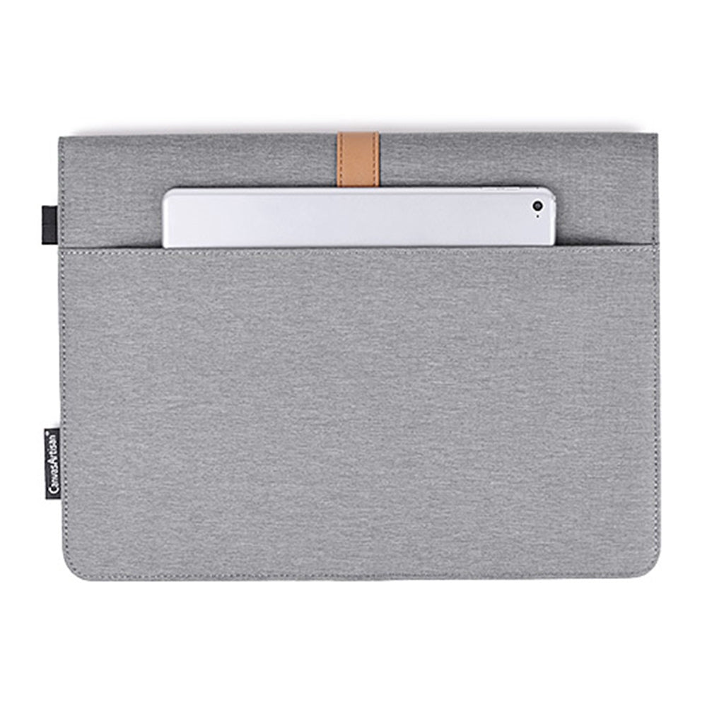 L15-15 13-inch PU Leather Stripe Splicing Canvas Laptop Storage Sleeve Magnetic Flap Envelope Protective Pouch