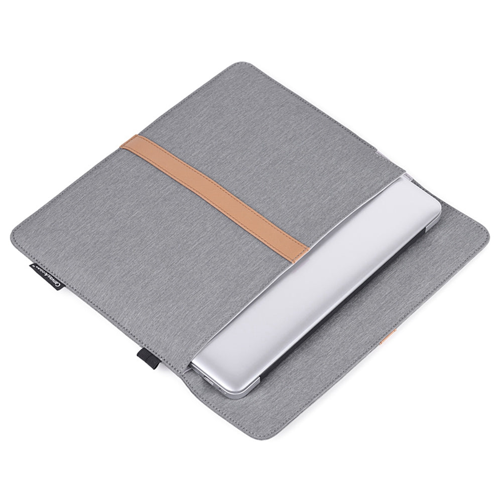 L15-15 13-inch PU Leather Stripe Splicing Canvas Laptop Storage Sleeve Magnetic Flap Envelope Protective Pouch