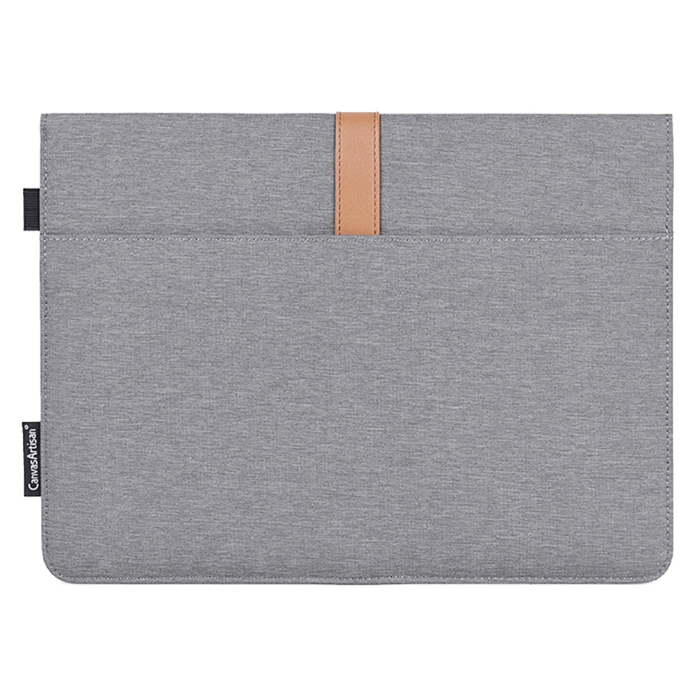 L15-15 14-inch PU Leather Stripe Splicing Envelope Protective Pouch Waterproof Canvas Laptop Storage Sleeve