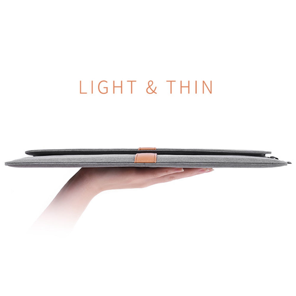 L15-15 14-inch PU Leather Stripe Splicing Envelope Protective Pouch Waterproof Canvas Laptop Storage Sleeve