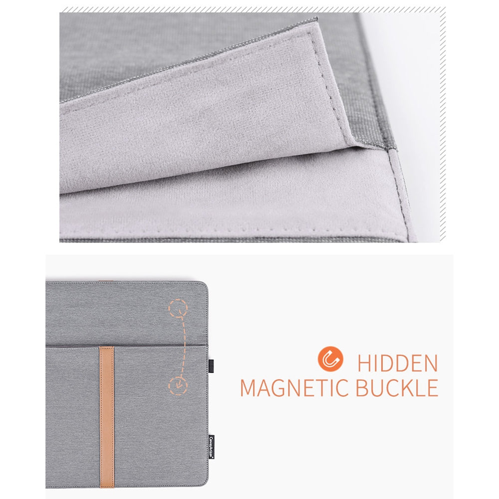 L15-15 14-inch PU Leather Stripe Splicing Envelope Protective Pouch Waterproof Canvas Laptop Storage Sleeve