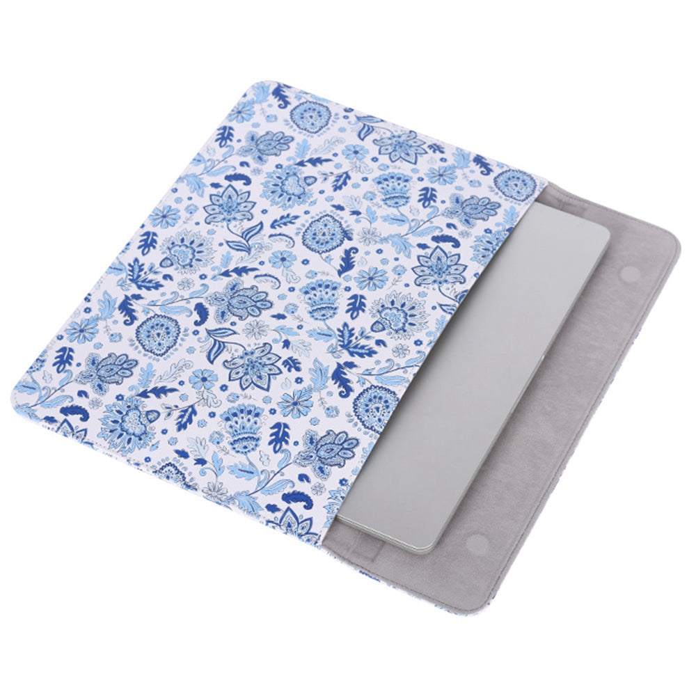 E54-T0111 12-inch Light Blue Flower Pattern Envelope Style Magnetic Flap Laptop Sleeve + Small Bag