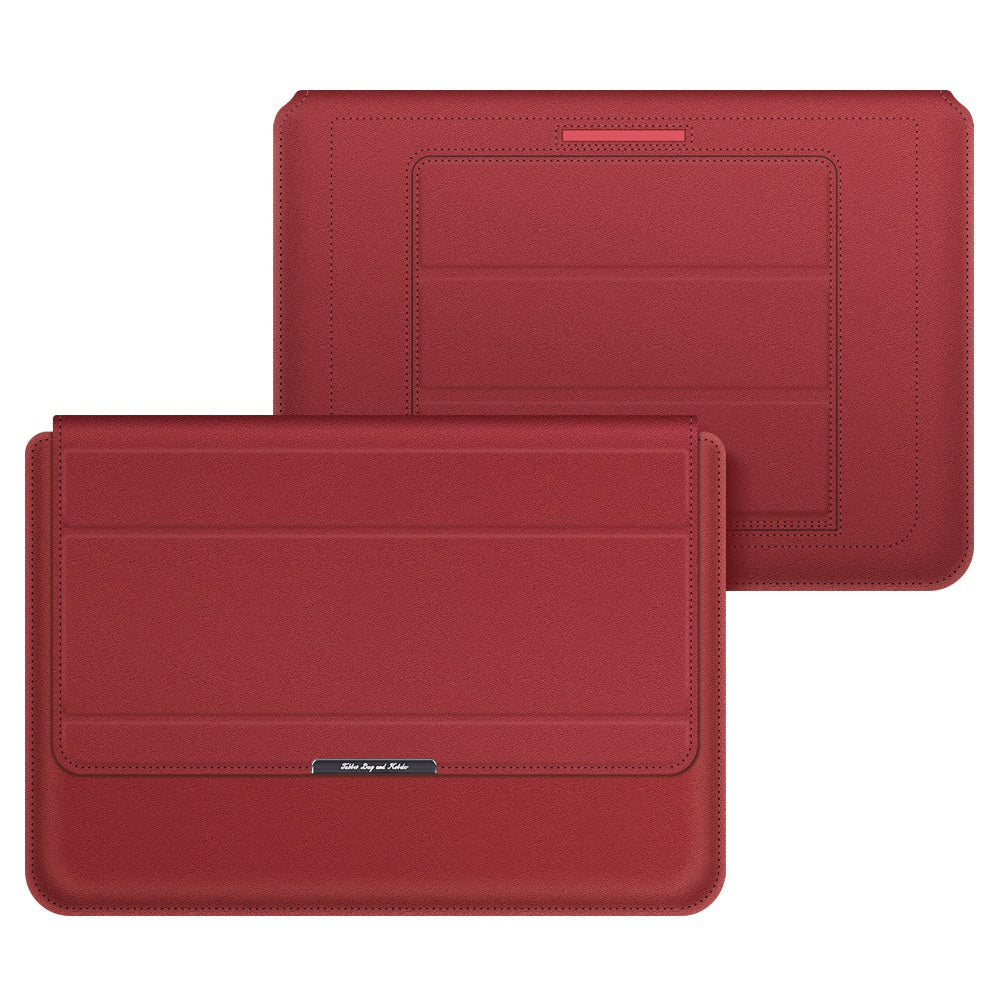 Foldable Stand Magnetic Flap Laptop Sleeve Ultra Thin PU Leather Protective Case for 15/15.6inch Notebook - Red