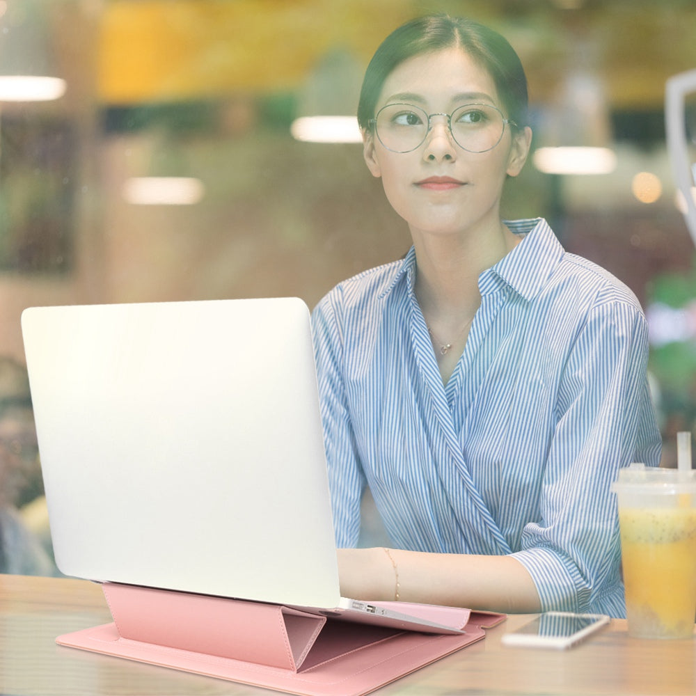 For 11/12inch Notebook Storage Bag PU Leather Foldable Stand Magnetic Flap Laptop Sleeve - Red