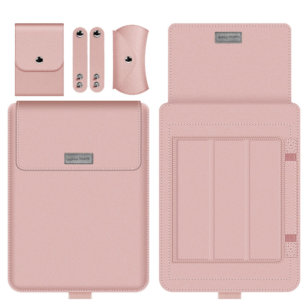4Pcs/Set PU Leather Portable Carry Case for 11/12-inch Laptops Scratch Resistant Storage Bag with Handle Strap Shockproof Sleeve Bag - Rose Pink