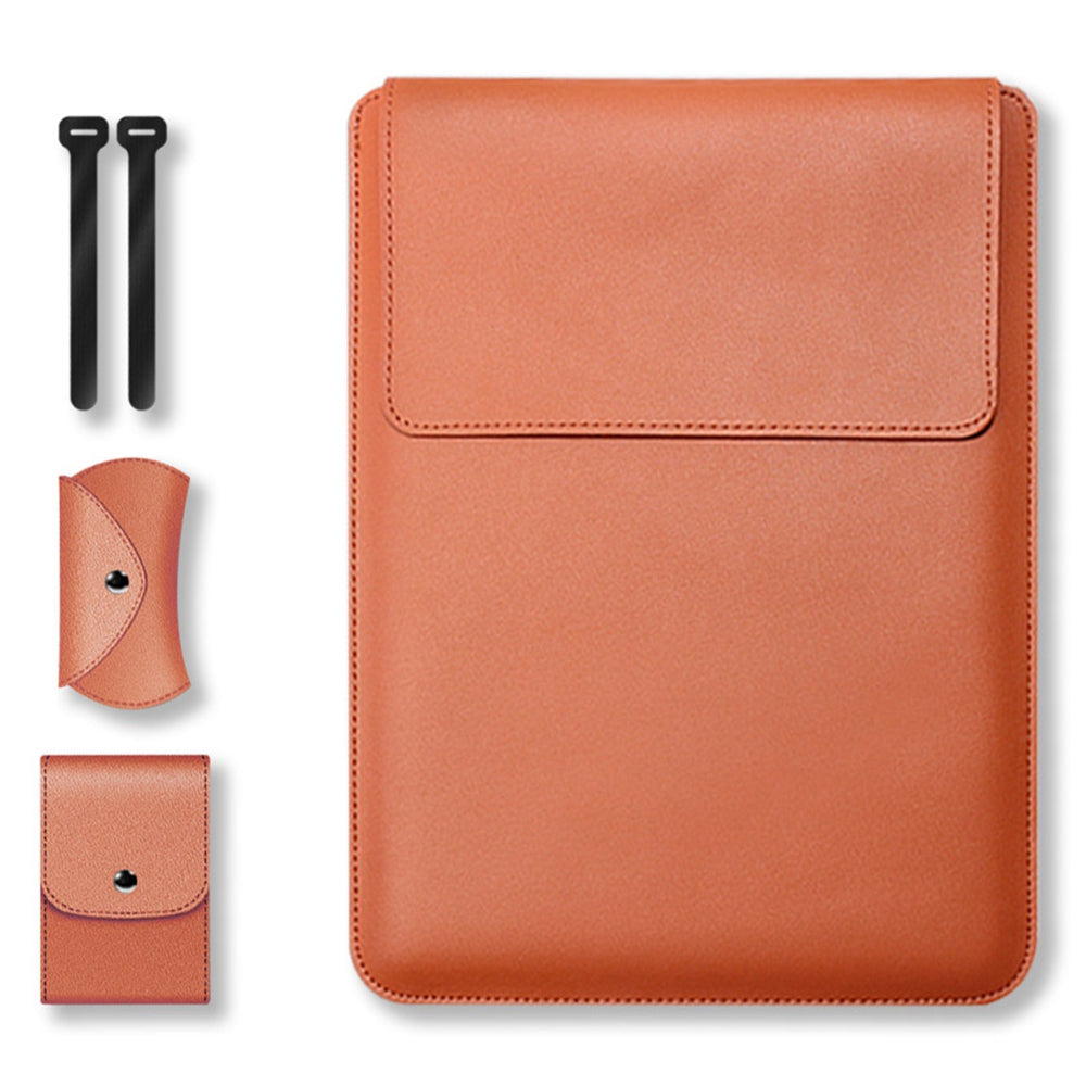 for MacBook 13inch/14inch Laptop Storage Bag Multifunction PU Leather Mouse Pad Notebook Computer Sleeve Pouch - Brown