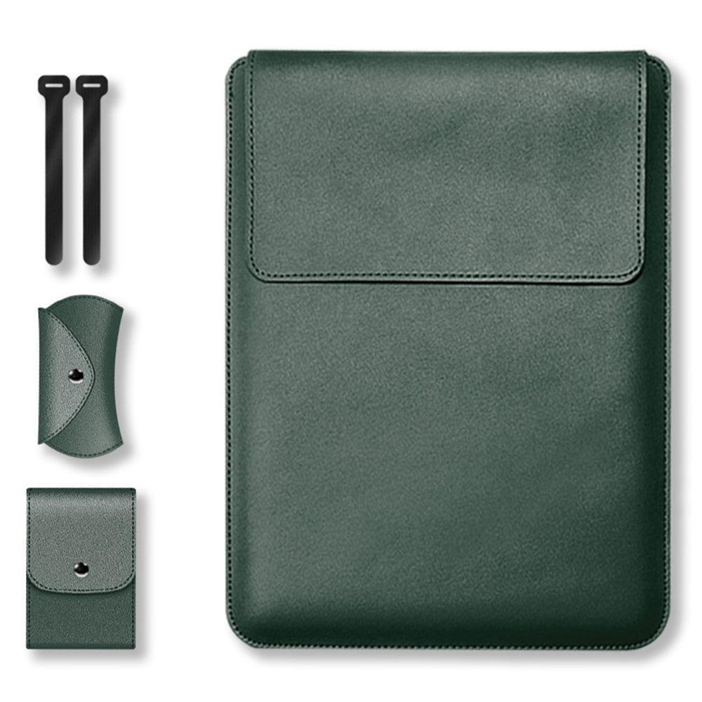 for MacBook 13inch/14inch Laptop Storage Bag Multifunction PU Leather Mouse Pad Notebook Computer Sleeve Pouch - Midnight Green