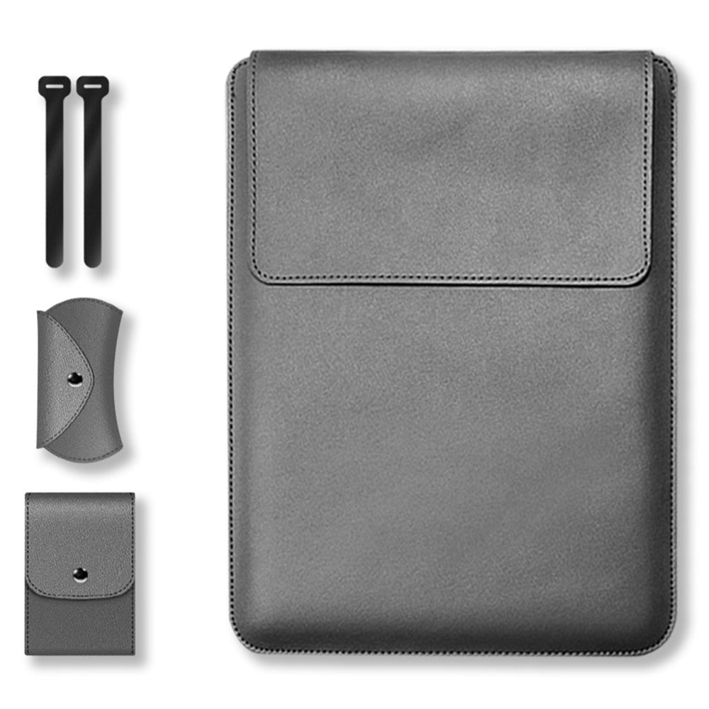 for MacBook 13inch/14inch Laptop Storage Bag Multifunction PU Leather Mouse Pad Notebook Computer Sleeve Pouch - Grey