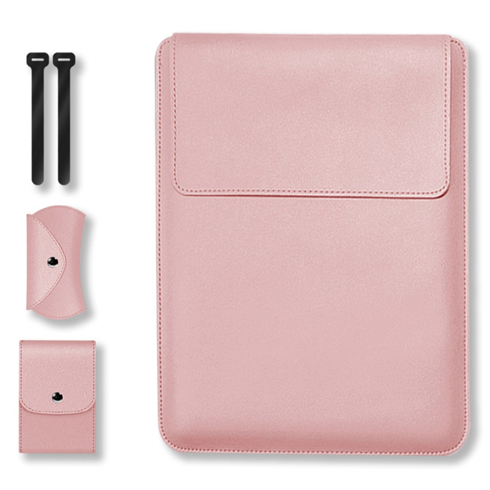 for MacBook 13inch/14inch Laptop Storage Bag Multifunction PU Leather Mouse Pad Notebook Computer Sleeve Pouch - Rose Gold