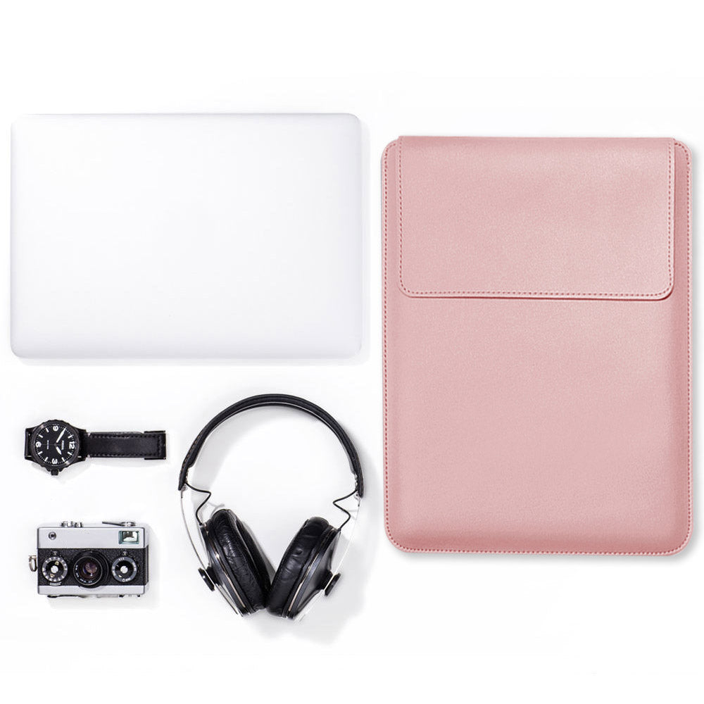 for MacBook 13inch/14inch Laptop Storage Bag Multifunction PU Leather Mouse Pad Notebook Computer Sleeve Pouch - Rose Gold