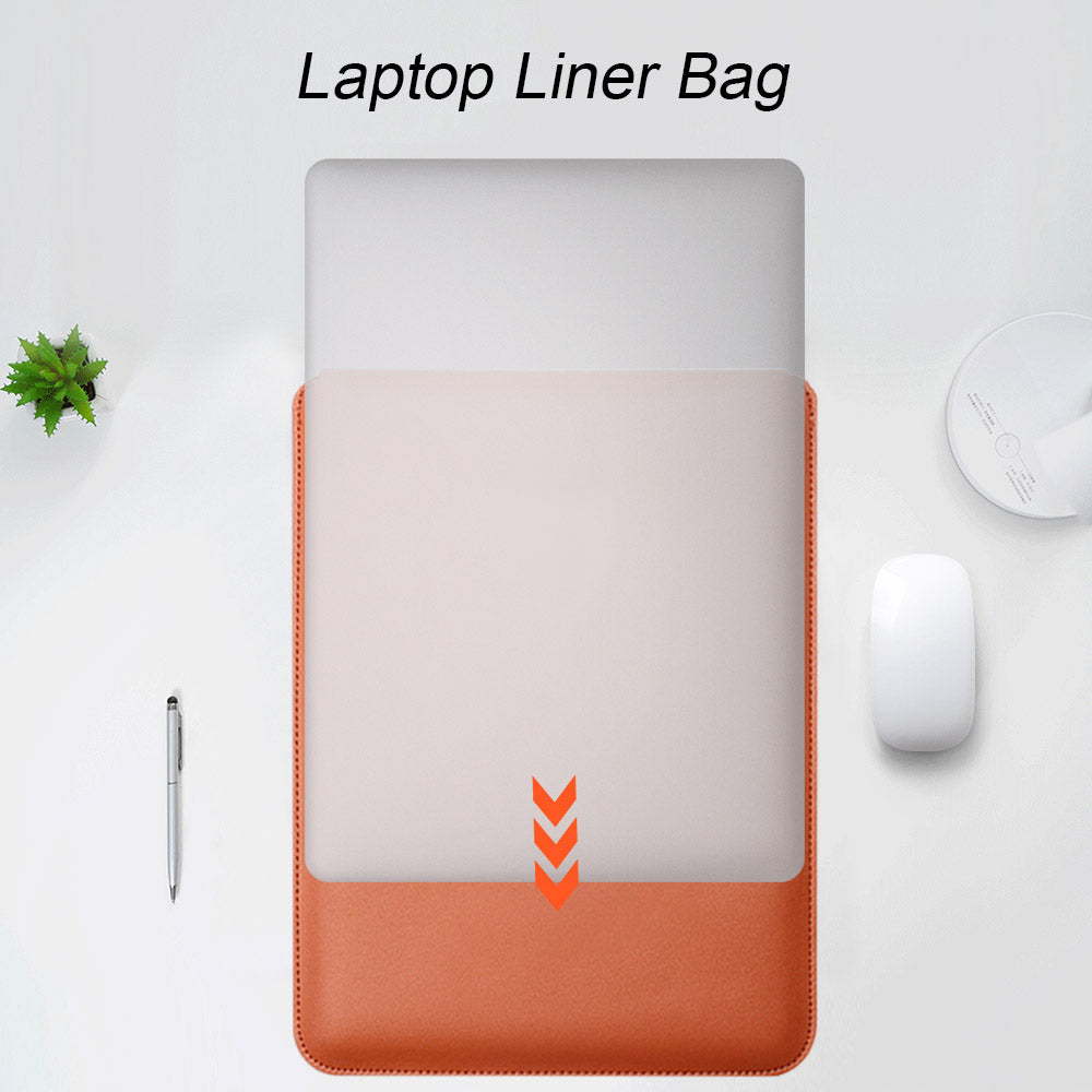for MacBook 13inch/14inch Laptop Storage Bag Multifunction PU Leather Mouse Pad Notebook Computer Sleeve Pouch - Rose Gold