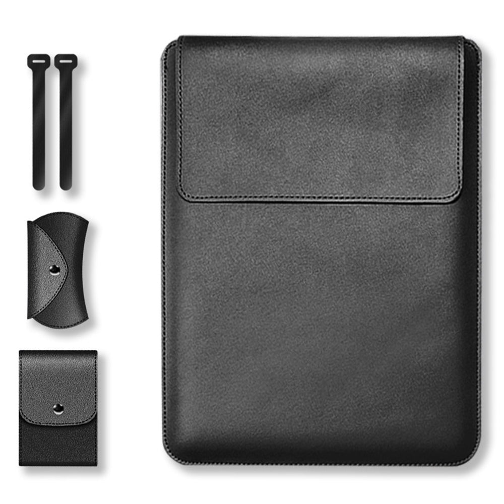for 15inch/15.6inch Laptop Storage Bag PU Leather Multifunction Mouse Pad Notebook Computer Sleeve Set - Black