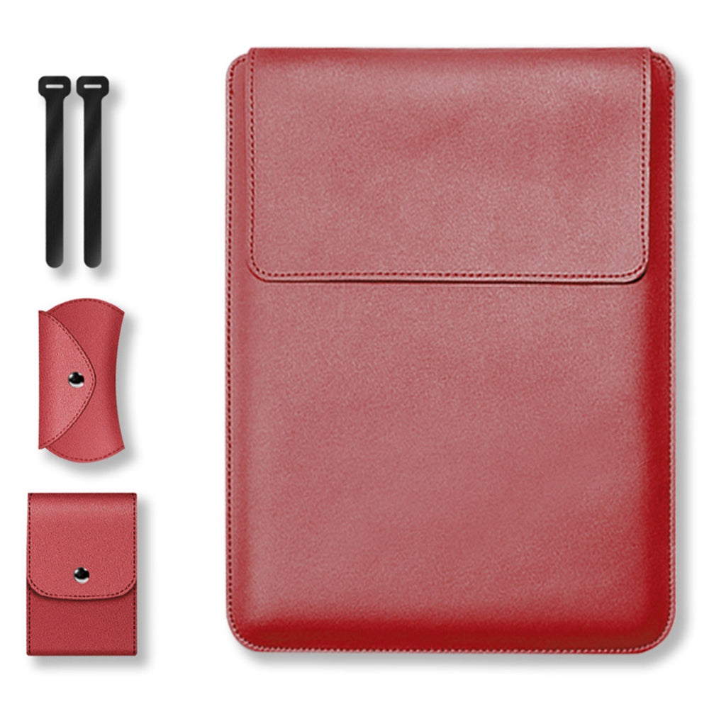 for 15inch/15.6inch Laptop Storage Bag PU Leather Multifunction Mouse Pad Notebook Computer Sleeve Set - Red