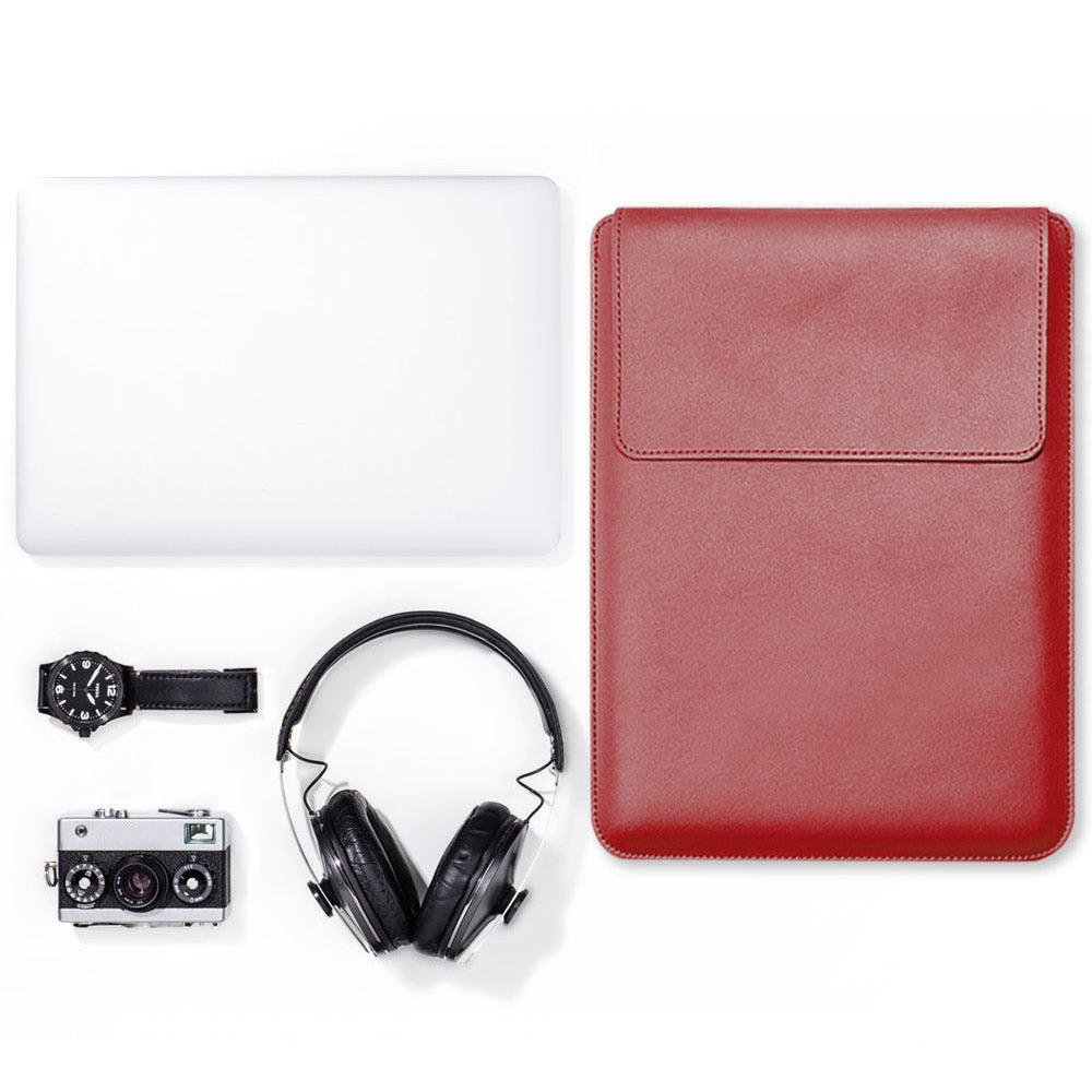 for 15inch/15.6inch Laptop Storage Bag PU Leather Multifunction Mouse Pad Notebook Computer Sleeve Set - Red