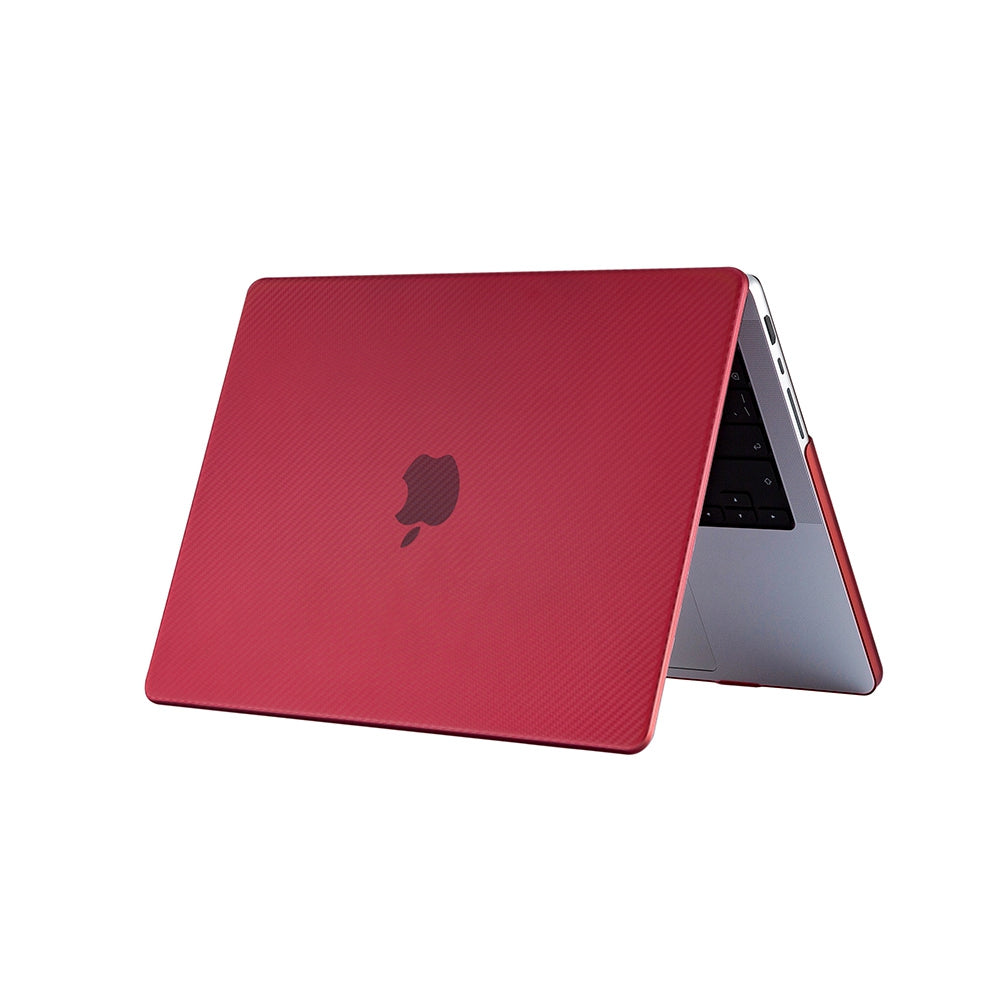 For MacBook Pro 16 inch (2021) A2485 Two-Piece Design Carbon Fiber Texture Hard Laptop Cover Shock-Absorbent Hardshell Case - Red