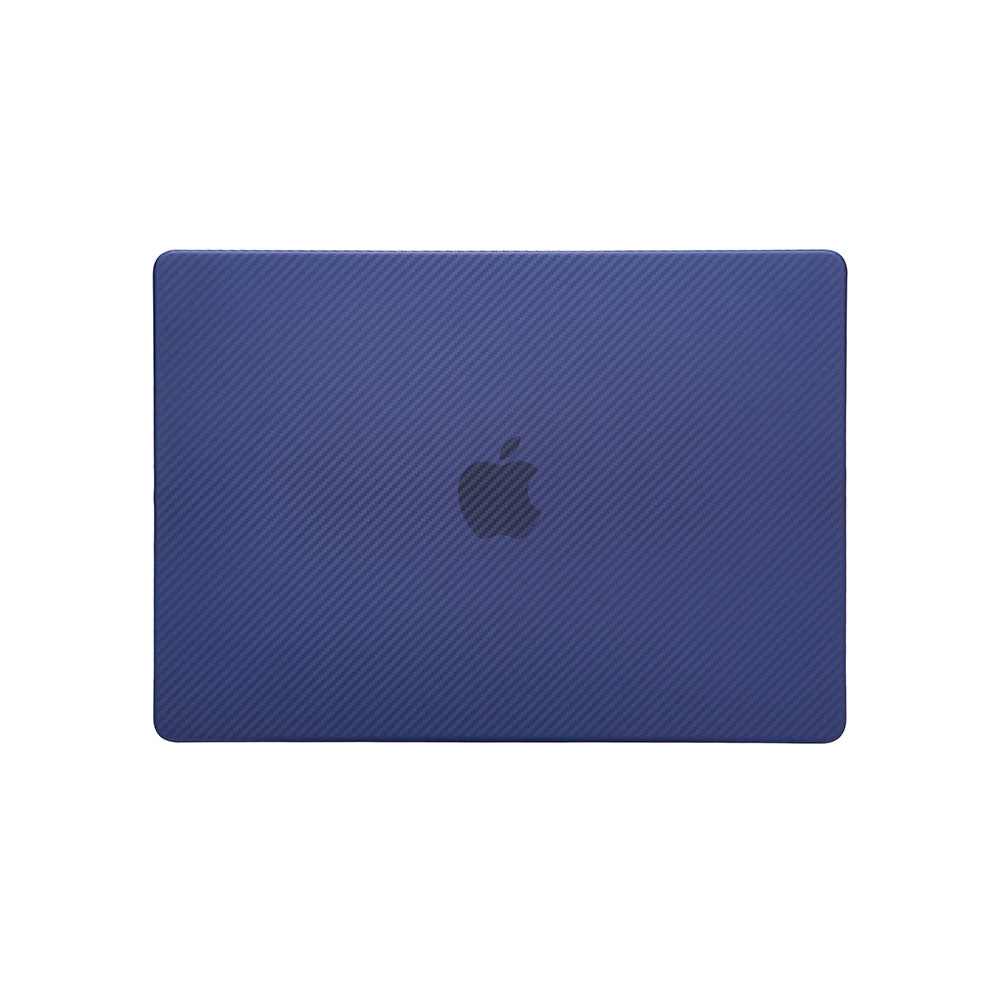 For MacBook Pro 16 inch (2021) A2485 Two-Piece Design Carbon Fiber Texture Hard Laptop Cover Shock-Absorbent Hardshell Case - Dark Blue