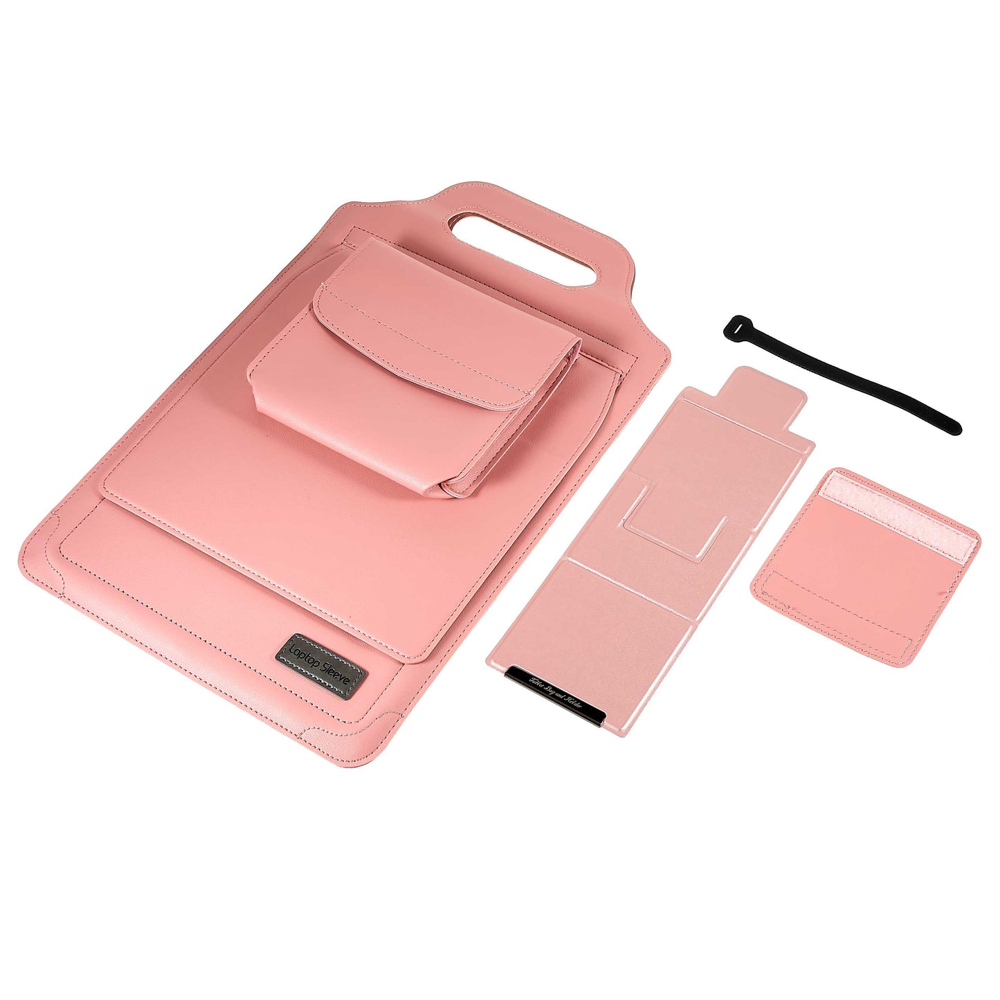 11-12inch PU Leather Laptop Sleeve Case Handheld Carrying Bag with Adjustable Stand - Pink