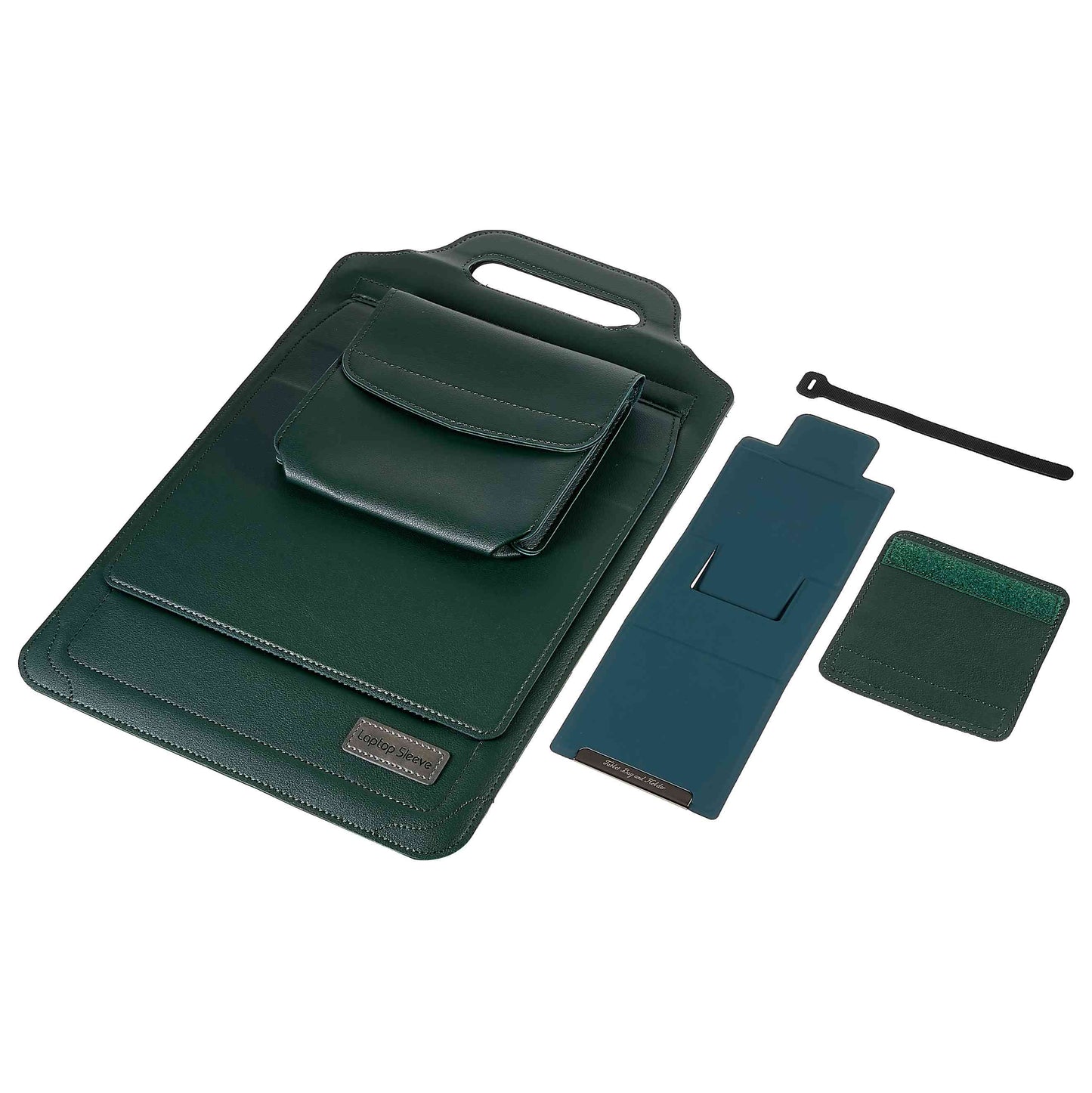 15-inch Laptop Sleeve Case PU Leather Notebook Carrying Case with Adjustable Stand - Green