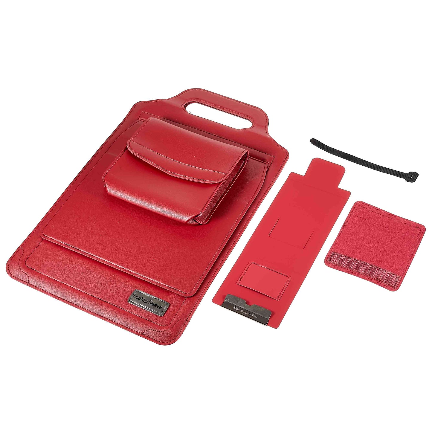 15-inch Laptop Sleeve Case PU Leather Notebook Carrying Case with Adjustable Stand - Red
