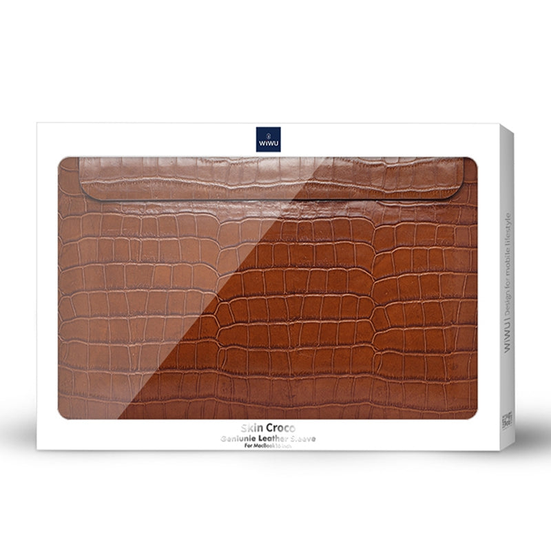Wiwu 12 inch Laptop Bag for MacBook Storage Pouch Multifunction Crocodile Texture Genuine Leather Mouse Pad Notebook Computer Sleeve - Coffee
