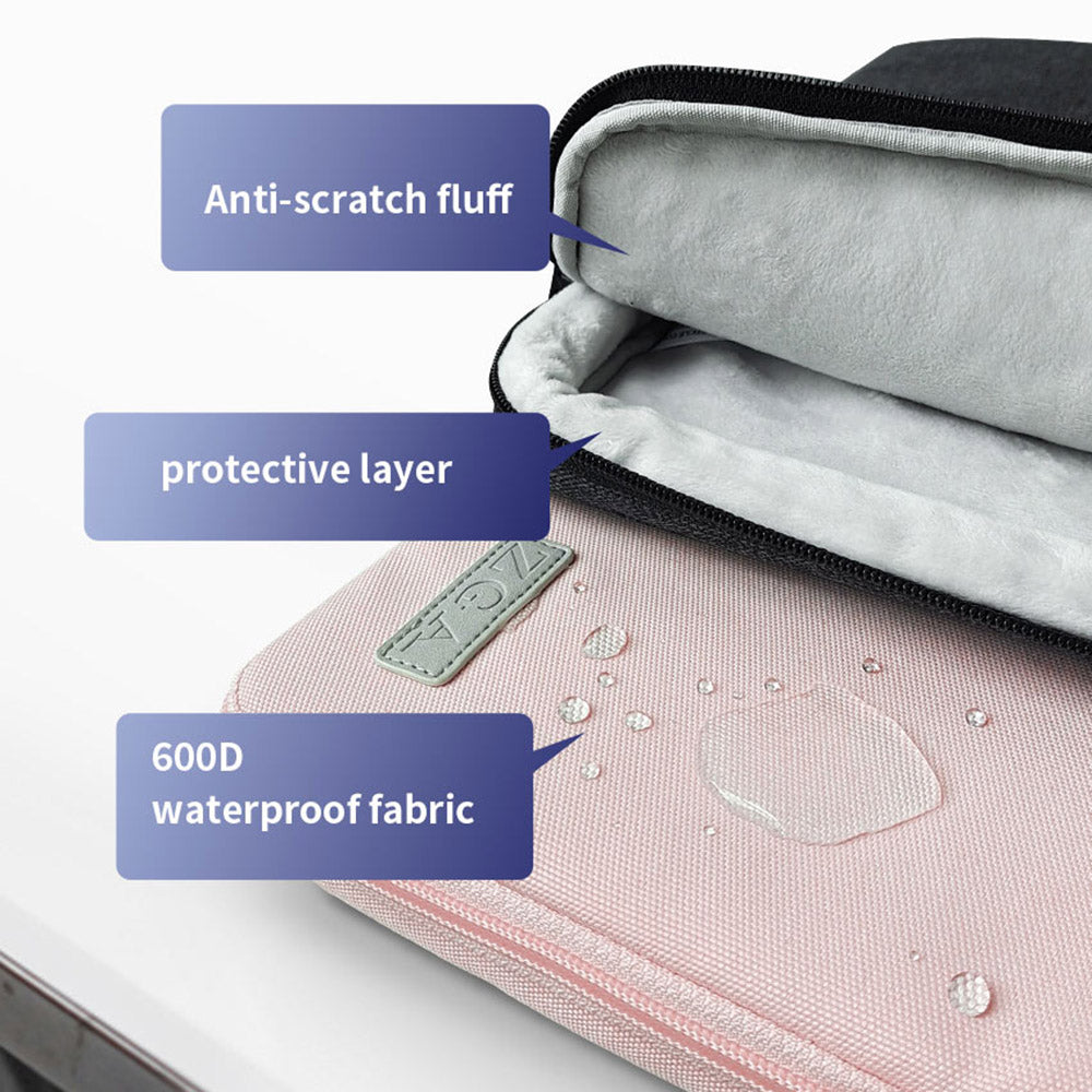 ZGA BG-01 14inch Notebook Computer Storage Bag Soft Lining Laptop Sleeve Bag with Hiding Handle Strap - Pink