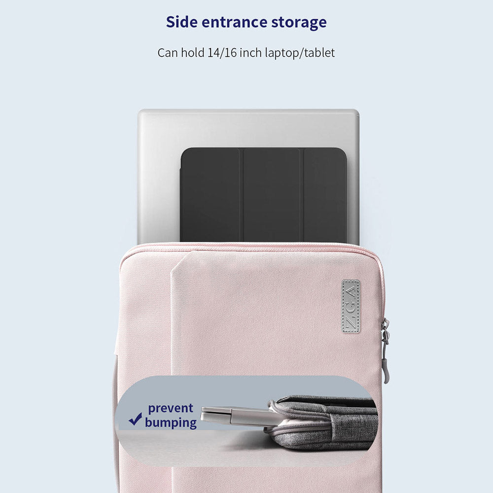 ZGA BG-01 14inch Notebook Computer Storage Bag Soft Lining Laptop Sleeve Bag with Hiding Handle Strap - Pink