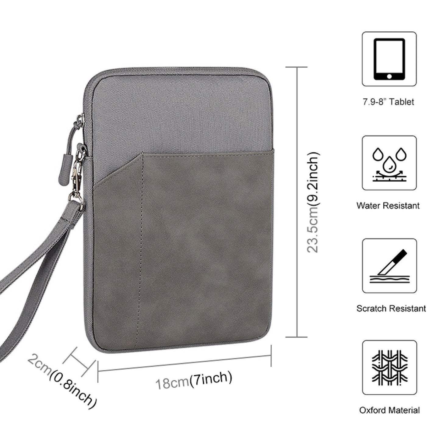 Uniqkart HWL7017 Shockproof Carry Case for iPad mini 7.9-8.4 inch Scratch Resistant Tablets Zippered Sleeve Bag with Outer Pouch - Grey
