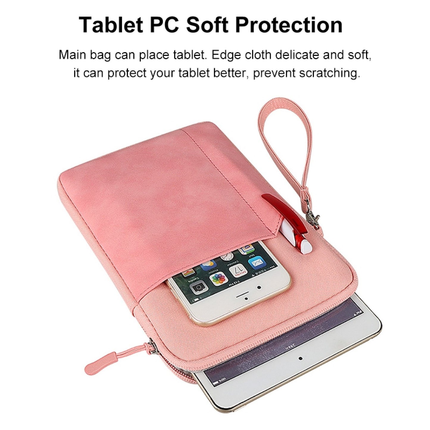 Uniqkart HWL7017 Shockproof Carry Case for iPad mini 7.9-8.4 inch Scratch Resistant Tablets Zippered Sleeve Bag with Outer Pouch - Pink