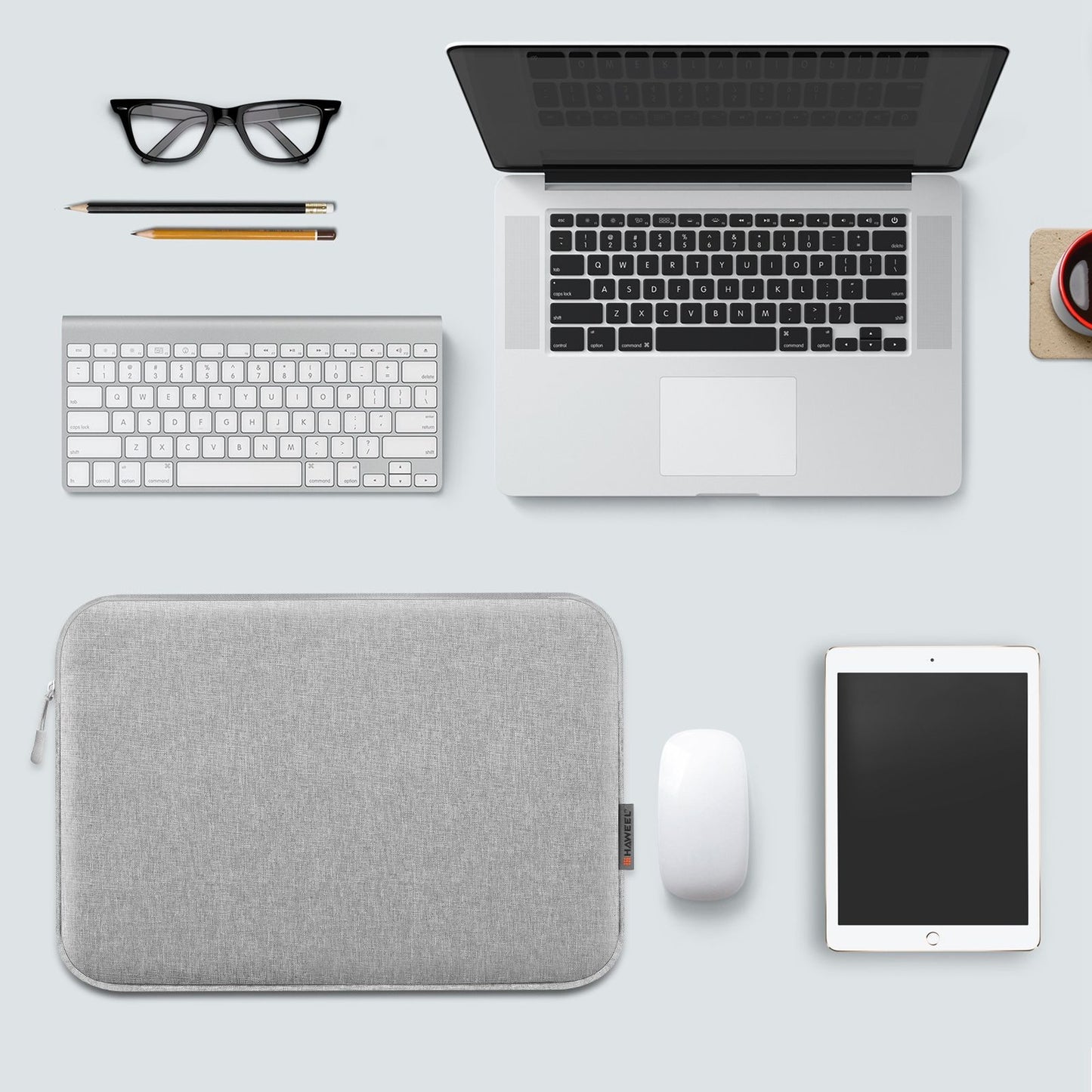 Haweel HWL7015 For MacBook Pro 14 inch (2021) / 15 inch (2013) / (2016) Protective Carrying Case Scratch Resistant Zippered Sleeve Bag (37 x 26cm, 14-15 inch) - Light Grey