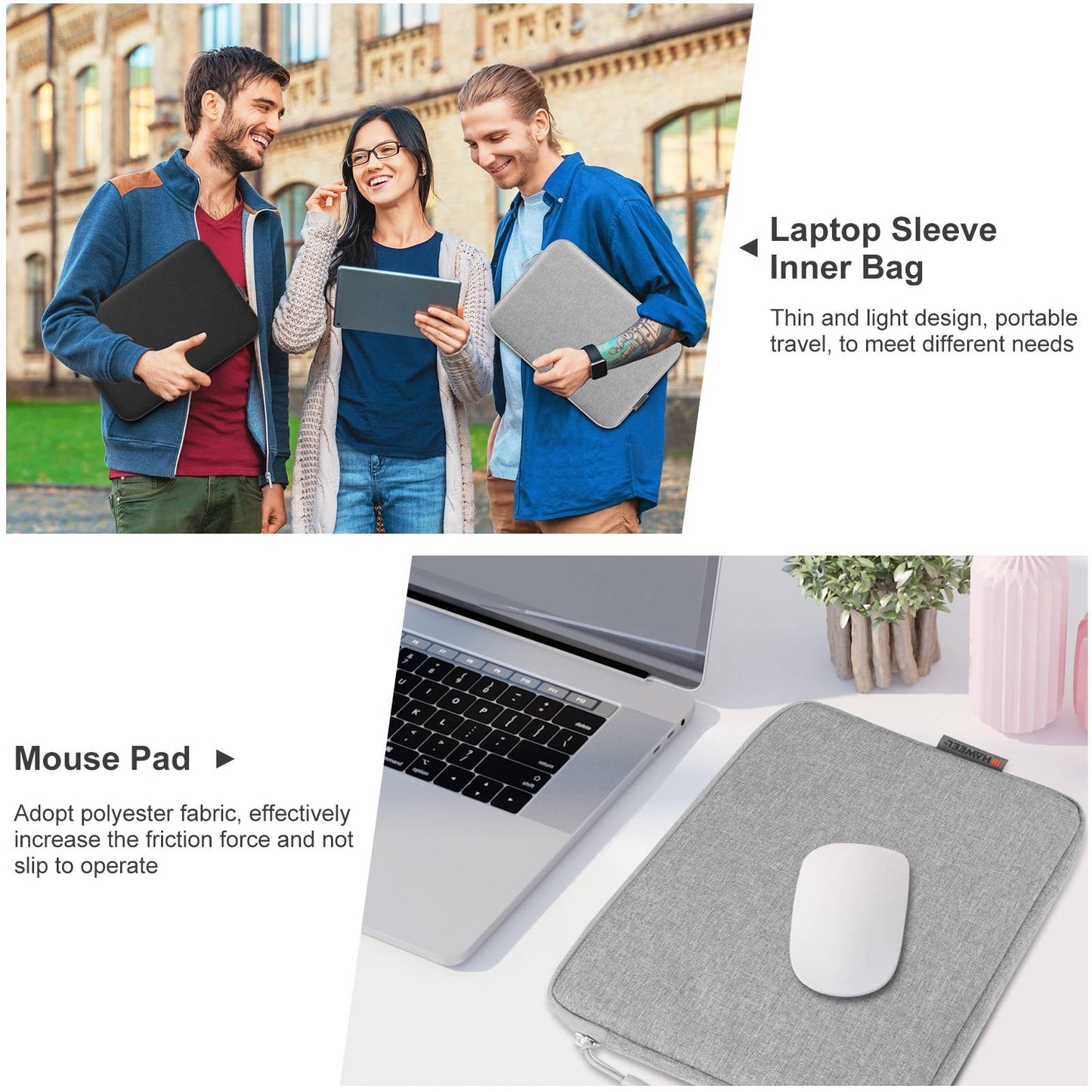 Haweel HWL7015 For MacBook Pro 14 inch (2021) / 15 inch (2013) / (2016) Protective Carrying Case Scratch Resistant Zippered Sleeve Bag (37 x 26cm, 14-15 inch) - Light Grey