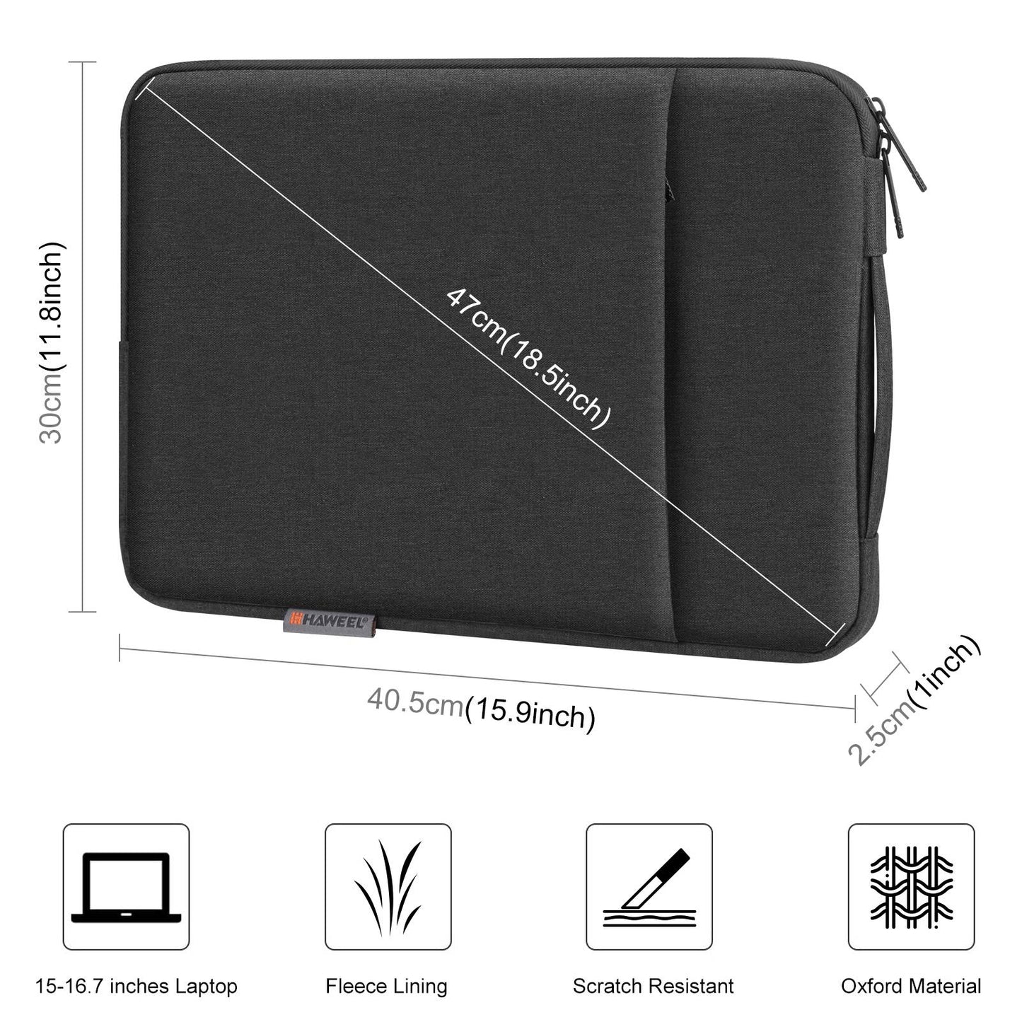 Haweel HWL7021 For 15-16.7 inch Macbook Pro 15 inch (2016) / (2018-2019) / 16 inch (2022) Slim Carrying Case Shockproof Laptop Sleeve Bag with Handle - Black