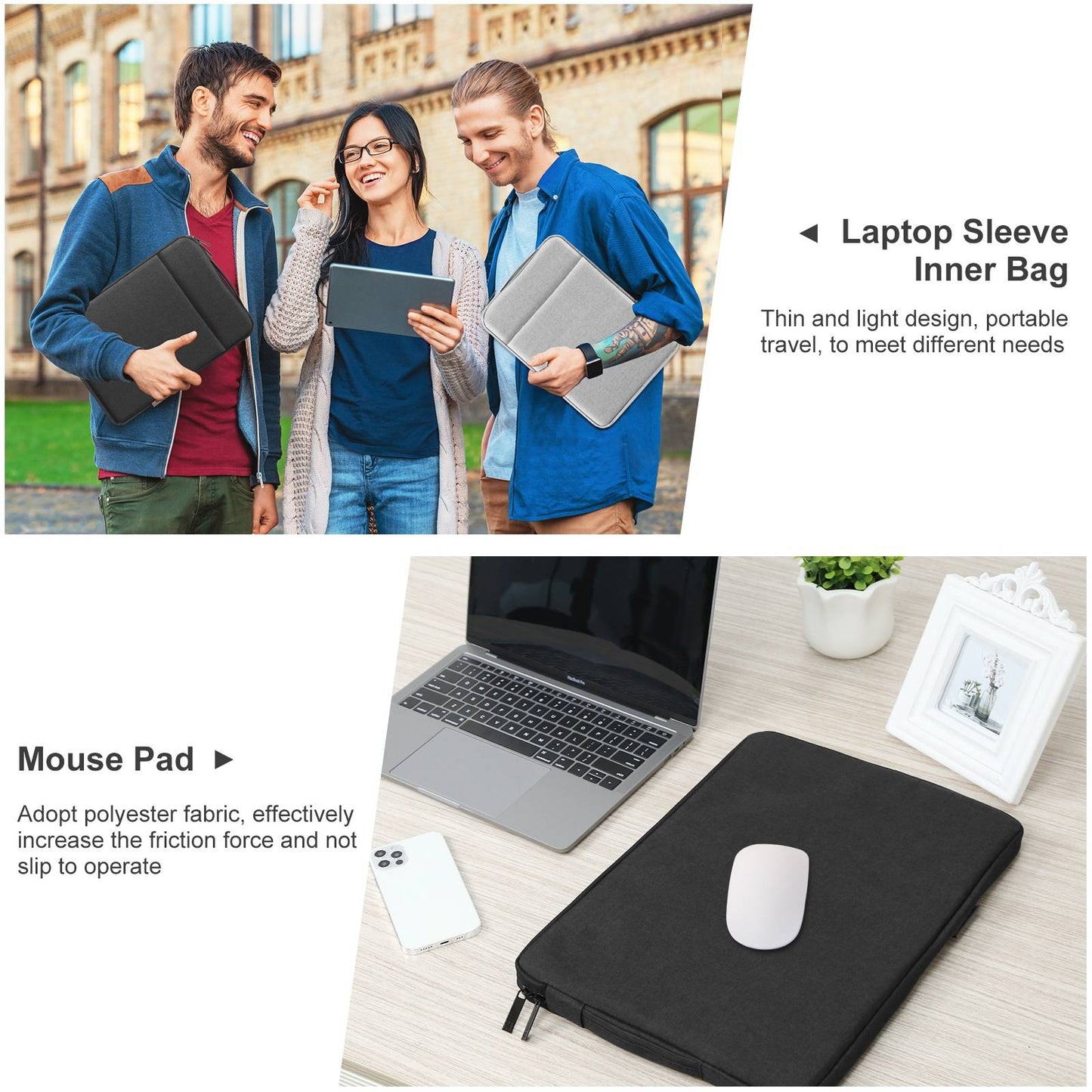 Haweel HWL7019 For 12.5-13.5 inch MacBook 12-inch with Retina Display(2015) / MacBook Air 13 inch (2022) / (2020) / (2018) Anti-Scratch Carrying Case Protective Sleeve Bag with Handle - Black