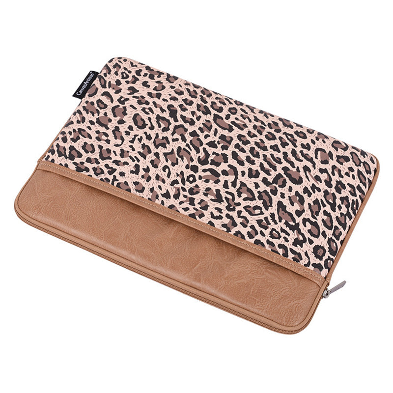Canvasartisan G31-36 14-inch Notebook Splash Proof Protective Sleeve Leopard Print Laptop Portable Zipper Bag - Khaki