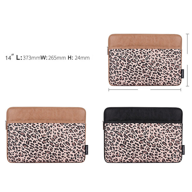 Canvasartisan G31-36 14-inch Notebook Splash Proof Protective Sleeve Leopard Print Laptop Portable Zipper Bag - Khaki