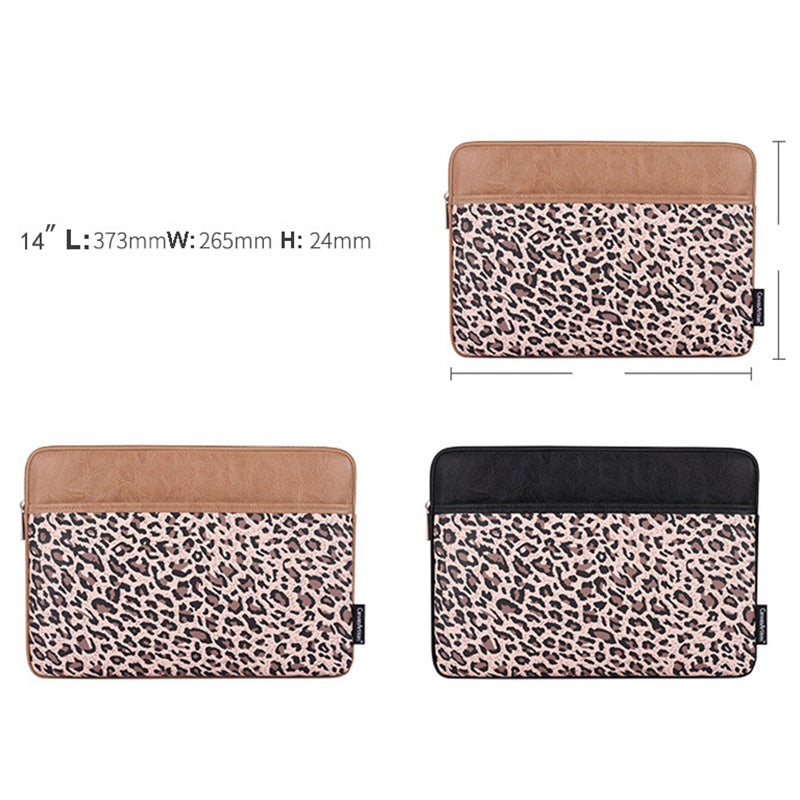 Canvasartisan G31-36 14-inch Notebook Splash Proof Protective Sleeve Leopard Print Laptop Portable Zipper Bag - Black