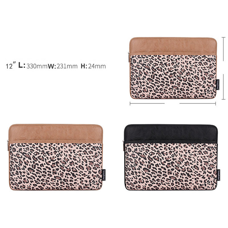 Canvasartisan G31-36 12-inch Laptop Smooth Zipper Carrying Bag Leopard Print Notebook Protective Sleeve - Black