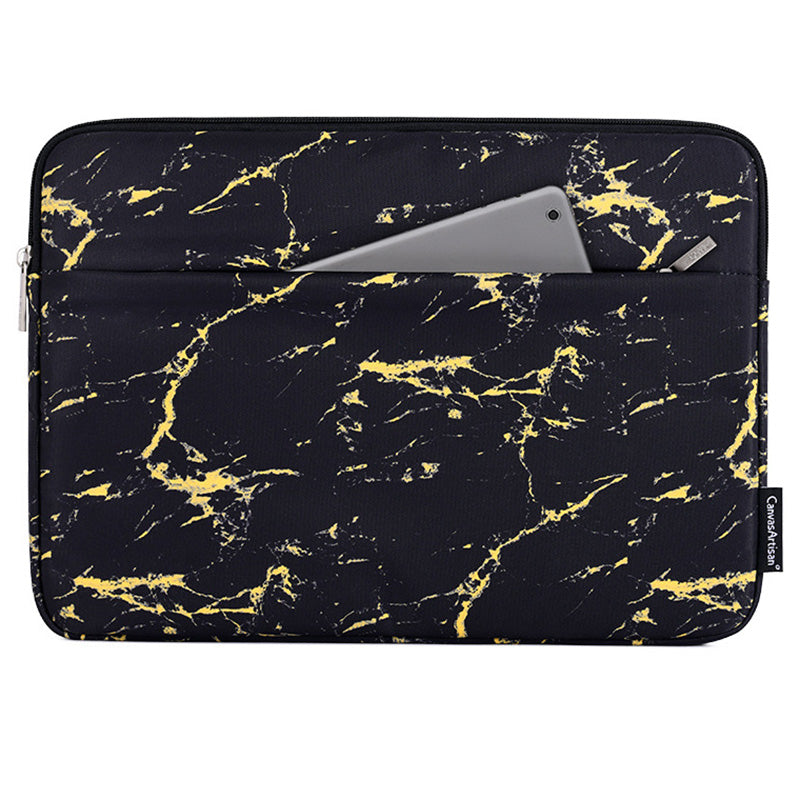 Canvasartisan H32-11 14-inch Notebook Protective Sleeve with Front Pocket Printed Laptop Portable Zipper Bag - Black / Yellow